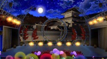 金沢城公園の石垣の前で